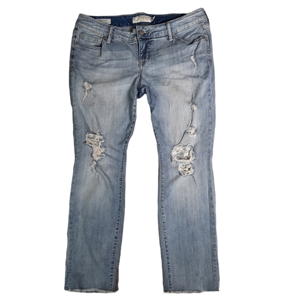 Torrid Boyfriend Distressed Lace Crop Jeans SZ 10R